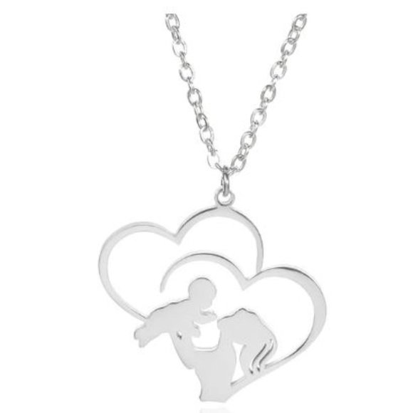 Mother & Baby Silver Necklace-Just in time for Mother's Day-16" Necklace w 2" Ex - Picture 1 of 1